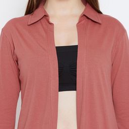 Hypernation Peach-Coloured Solid Open Front Shrug image 4