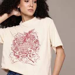 The Roadster Life Co. Printed Drop-Shoulder Sleeves Oversized Pure Cotton T-shirt-image-77