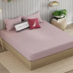 Nautica Marina Bay Pink Cotton Geometric 250 TC King Flat Bedsheet with 2 Pillow Covers-picture-24