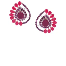 PUJVI Artificial Stones Studded And Beaded Teardrop Shaped Drop Earrings image 3