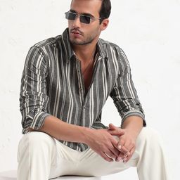 SHOWOFF Men Comfort Slim Fit Spread Collar Vertical Striped Cotton Casual Shirt-picture-19