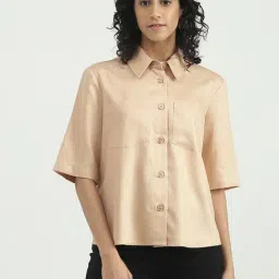 united colors of benetton Tencel Solid Spread Collar Women Tops-picture-41