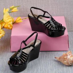 Flat N Heels Women's Black Back Strap Wedges-image-24