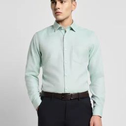Peter England Elite Sky Green Cotton Slim Fit Shirt-image-17