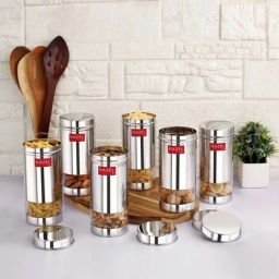 HAZEL Silver Stainless Steel Medium Container (0.5 L) - Set of 6-42