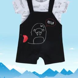 MINIKLUB Kids Black & White Printed T-Shirt with Dungaree-22