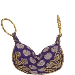 Exotic India Bracelet Bag with Brocade Weave and Beadwork Swagger Handheld Bag-35