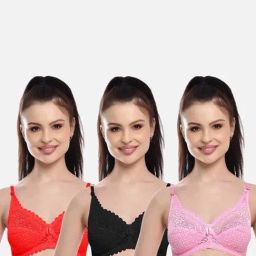 FIMS: Fashion is my Style Black & Pink Lace Work Bralette Bras - Pack Of 3-picture-19