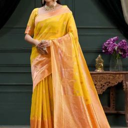 Mimosa Yellow Woven Saree With Unstitched Blouse-picture-28