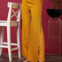Globus Mustard Cotton Regular Fit High Rise Trousers-image-20