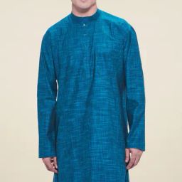 Manyavar Blue Cotton Full Sleeves Kurta-image-39