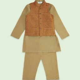 Indus Route by Pantaloons Kids Red & Beige Jacquard Full Sleeves Kurta Set-21
