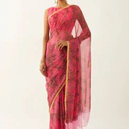 Taneira Pink Printed Saree With Unstitched Blouse-picture-18