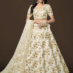 ETHNIC PLUS Embellished Sequinned Semi-Stitched Lehenga & Unstitched Blouse With Dupatta-image-50