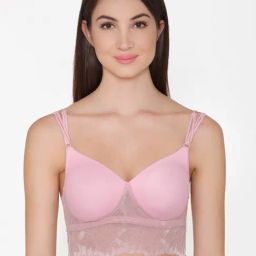 Clovia Pink Lace Full Coverage Bralette Bra-image-26