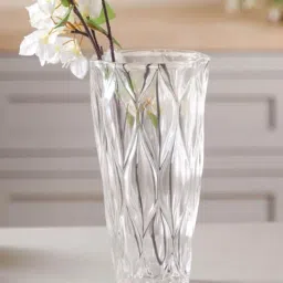 Nestasia Premium Quality Textured Transparent Contemporary Textured Crystal Glass Flower Vase 9.84 "-image-22