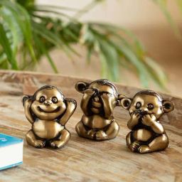 ExclusiveLane Golden Brass 3 Wise Monkeys Decorative Showpiece Figurine - Set of 3-27