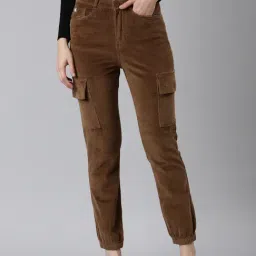 SHOWOFFFF Brown Cotton Slim Fit Mid Rise Joggers-picture-1