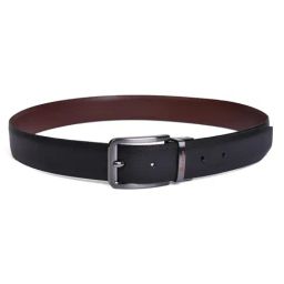 BELWABA Black & Tan Textured Formal Reversible Leather Belt for Men-7