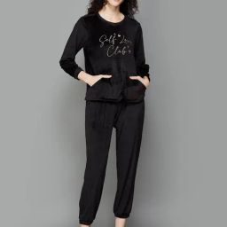 Ginger by Lifestyle Black Printed Sweatshirt Joggers Set-image-3