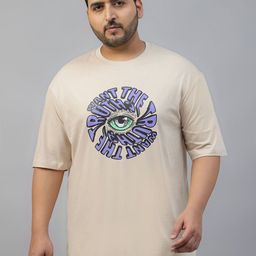 VEIRDO Men Typography Printed Round Neck Pure Cotton Oversized T-shirt-image-1