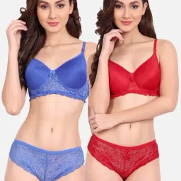 FIMS: Fashion is my Style Red & Blue Lace Work Lingerie Set - Pack Of 2-image-72