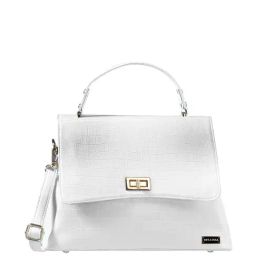 Bellissa White Textured Medium Premium Satchel Handbag-image-63