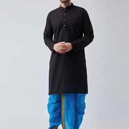SOJANYA Men Black & Blue Self Design Kurta with Dhoti Pants-picture-11