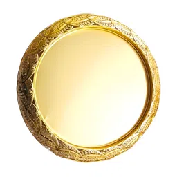PUFFSMART Yellow Textured Brass Traditional Pooja Thali-image-8