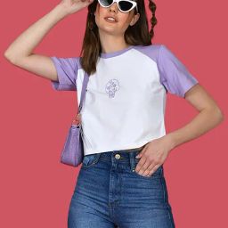 zink Z White & Lavender Cotton Floral Print T-Shirt-image-107