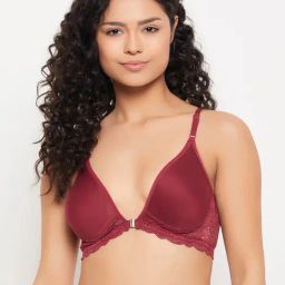 Clovia Maroon Cotton Full Coverage Non-Wired Plunge Bra-image-12