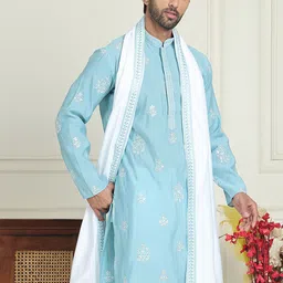 Jompers Men Floral Embroidered Chikankari Floral Kurta-37