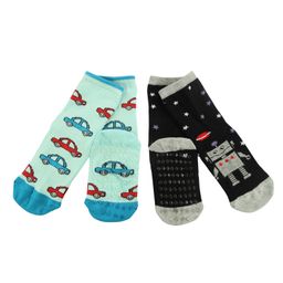 NoFall 2 Pairs Of Robot & Car Design Socks - Multi Color-image-75