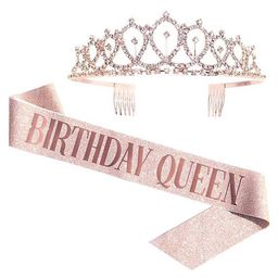 SYGA Birthday Girl Sash And Rhinestone Tiara Kit - Rose Gold-26