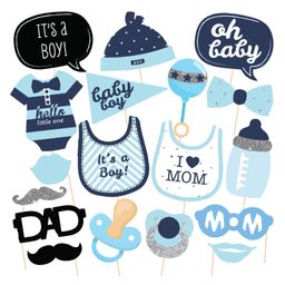 Zyozi Boy Baby Shower Photo Booth Props Kit Blue and Silver - Pack of 18-image-16