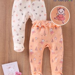 Babyoye Cotton Bootie Leggings Pack of 2 - Light Pink Peach-image-14