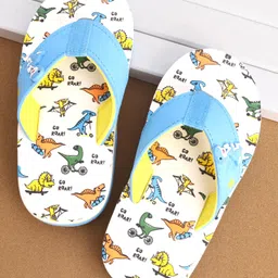Cute Walk by Babyhug Slip On Flip Flops Dino Print - Off White-picture-14