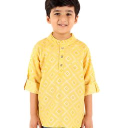 Superminis Full Sleeves Block Motif Foil Printed Kurta -Yellow-image-55