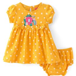 Babyhug Single Jersey Knit Half Sleeves Frock With Bloomer Polka Dot Print - Yellow-image-84