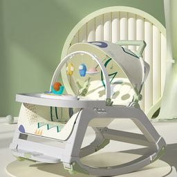 New Born to Toddler 5 in 1 Baby Rocker cum Booster Seat with Multi Position Reclining chair I Removable Meal Tray I Hanging Toys & Music - Light Green-28