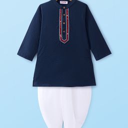 Babyhug Woven Full Sleeves Solid Colour Kurta Dhoti Set with Mirror Embroidery - Navy Blue-image-33