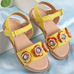 Babyoye Velcro Closure Sandals with Floral Applique - Yellow-image-35