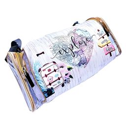 Echo Boomers White Wanderlust Print Square Travel Duffle Gym Luggage Bag with PVC Side Compartments-image-17