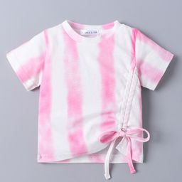 Mark & Mia Half Sleeves Tie Dye Top with Knot Detailing - Pink-image-71