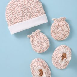 Ben Benny Interlock Knit Printed Cap Mittens & Booties - White-21