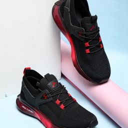 ABROS Mesh Detailed Colour Blocked Shoes - Black & Red-image-64