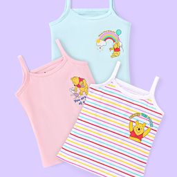 Babyhug Disney Single Jersey Knit Singlet Sleeves Slips with Winnie The Pooh Graphics Pack of 3 -Light Blue Pink & White-image-20