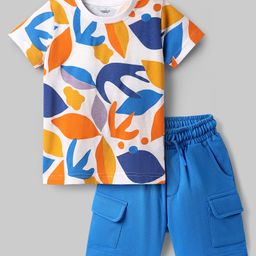 Ollington St. Cotton Half Sleeves Printed T-Shirt & Shorts Set - Multicolor & Blue-image-50