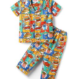 Babyhug Cotton Woven Half Sleeves Co-ords Night Suit with Text Print - Multicolor-image-80
