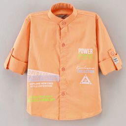 Dapper Dudes Full Sleeves Power Of Spirit Text Printed Shirt - Light Orange-image-74